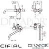 Cifial 32405MI-X11 U PVD X11 2H Wall Basin Mixer Tap Left Side Dimensions